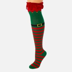 Claire’s Christmas Elf Over The Knee With Jingle Bells Festive Holiday Socks